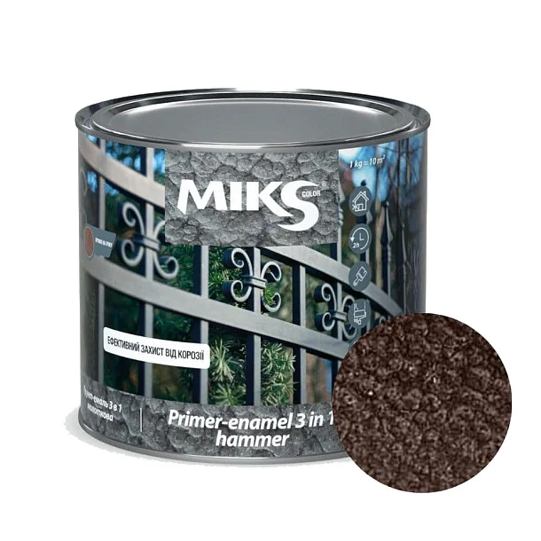 Грунт-эмаль 3 в 1 молотковый эффект Miks Color коричневый, 0.65кг