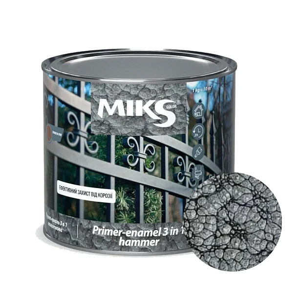 Грунт-эмаль 3 в 1 молотковый эффект Miks Color серый, 0.65кг