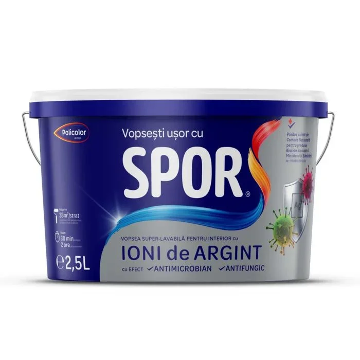 Vopsea superlavabila Spor, cu ioni de argint, 2.5L